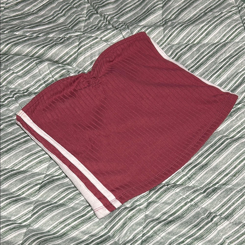 Dusty Rose sweetheart Tube Top with White Stripes